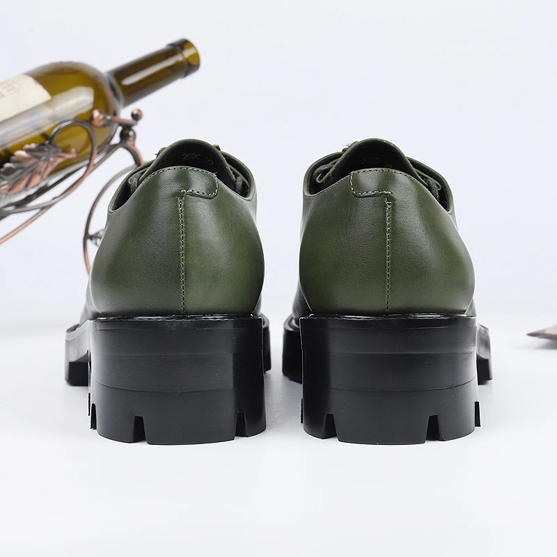 Мужские повседневные деловые туфли бычья кожа на шнуровке толстая подошва