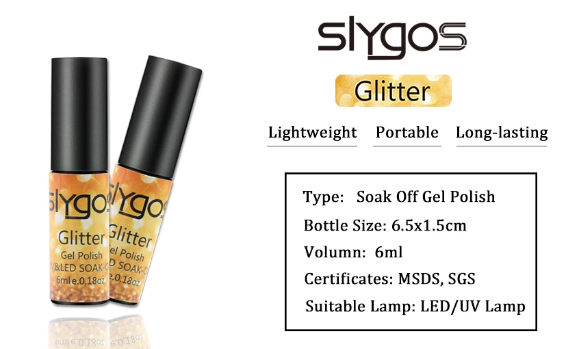 SLYGOS Portable 6ml Glitter Series Nail Polish Purple Red Sparkle Soak Off UV Gel Lacquer Manicure Art Tool Varnish | Красота и