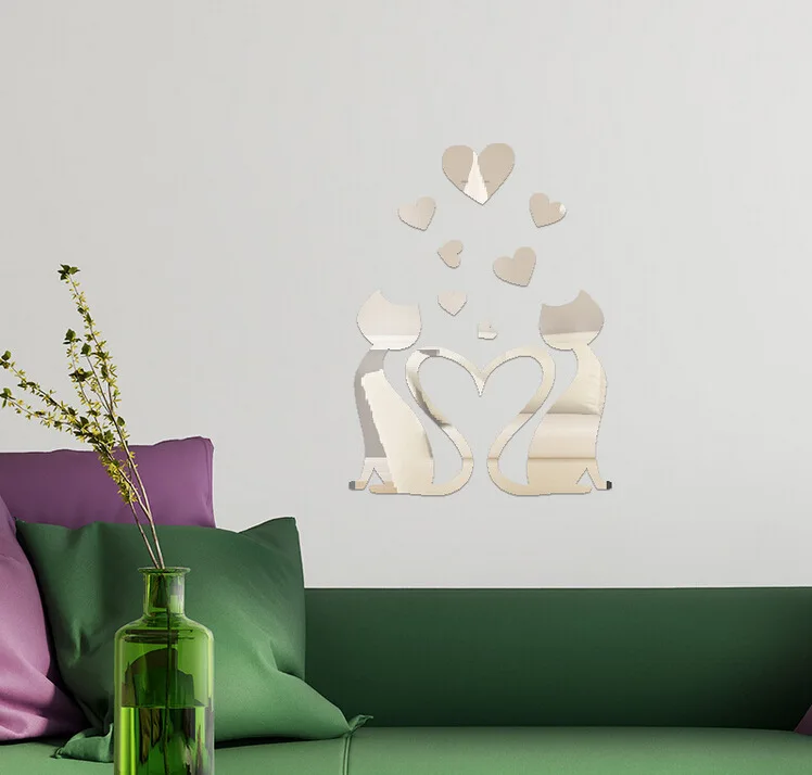 Зеркальная Настенная Наклейка в виде кошки животного украшение для комнаты