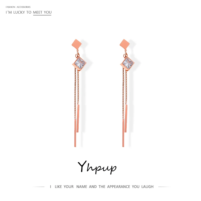 Yhpup квадратные геометрические минималистичные висячие серьги с фианитом длинная