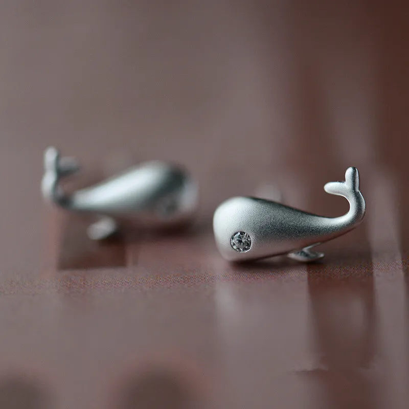 

100% Стерлинговое Серебро 925 пробы, серьги-гвоздики в виде Кита для женщин и девочек, вечерние серьги в подарок, гипоаллергенные ювелирные изд...