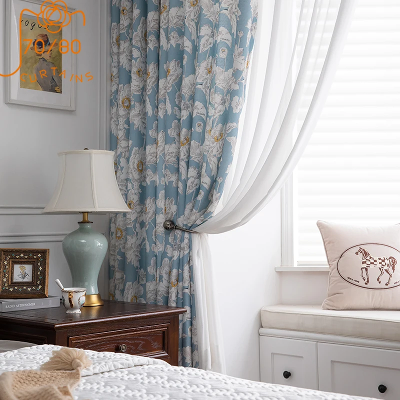 

American Country Pastoral Printing Curtains Blackout Curtains for Living Room Bedroom Finished Curtains Custom