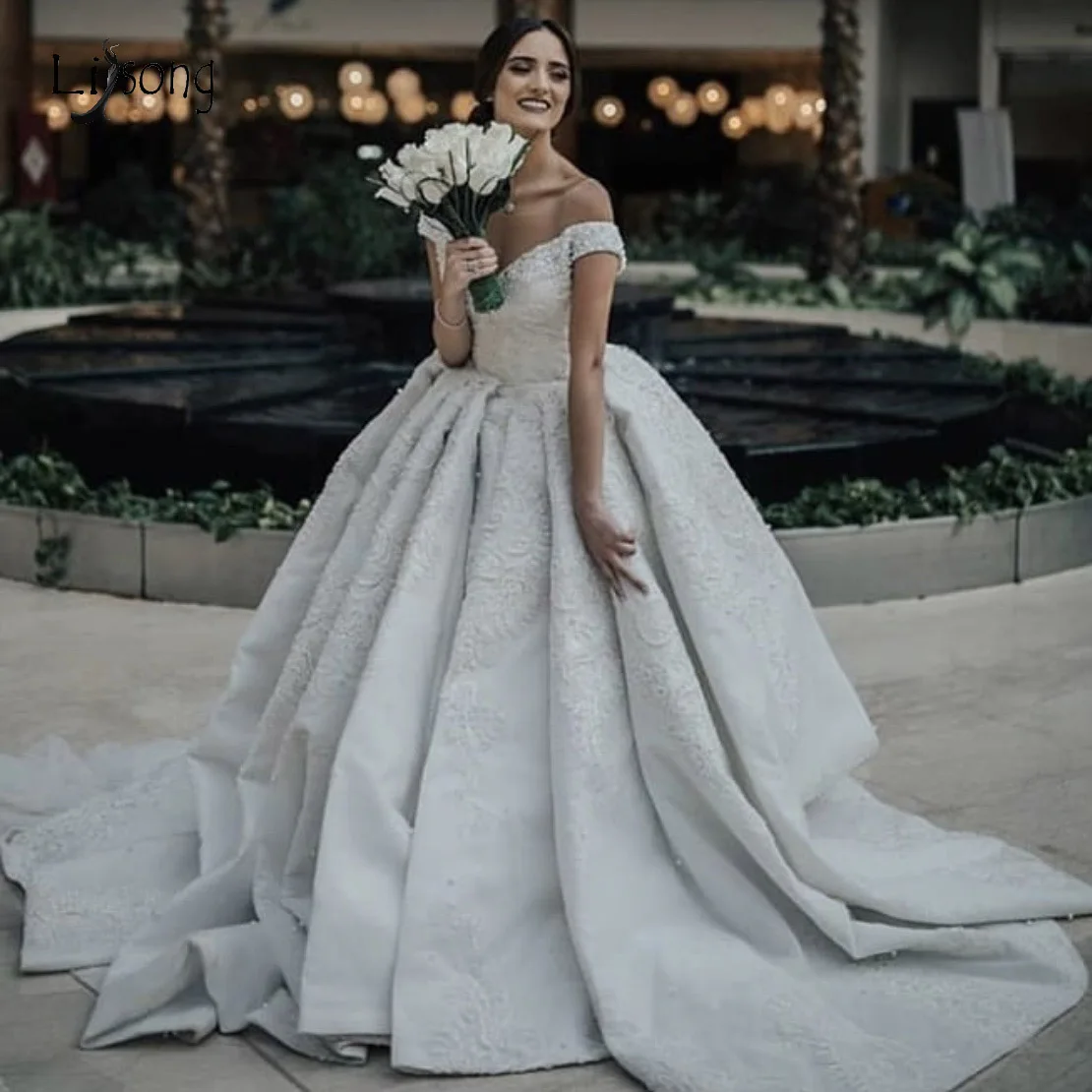 Кружевное пышное свадебное платье с жемчужинами в Ливане сексуальное винтажное