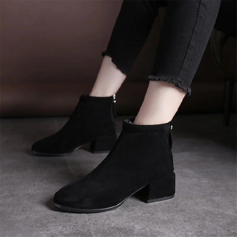 

2020 Women Boots New Block Heel Ankle Boots After the Zipper High Heels Women Shoes Zapatos Mujer Chaussure