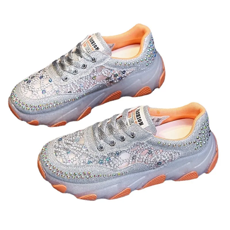 

Dad Shoes for Women Spring New Arrival Breathable Drill Hollow Sneakers Thick-soled Lady Shoes Women Summer Platform Shoes