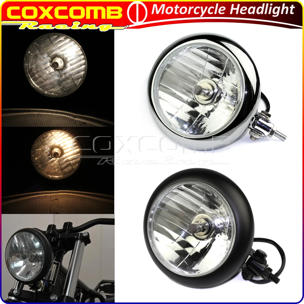 

Фара для Harley Honda Yamaha Suzuki Bobbers, мотоциклетные фары Cafe Racer H4 Custom HI/LO 12 в 60/55 Вт, налобный фонарь на заказ
