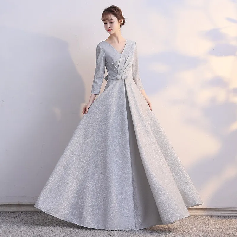 

Elegant V-neck Stage Show Dress Temperament A-line Evening Party Dress Fairy Hostess Dress With Bowknot Maxi Dress Plus Size 3XL