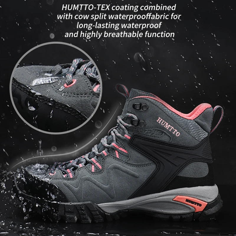 HUMTTO 2021 Waterproof Hiking Shoes for Women Leather Sport Hunting Climbing Trekking Boots Breathable Outdoor Mountain Sneakers