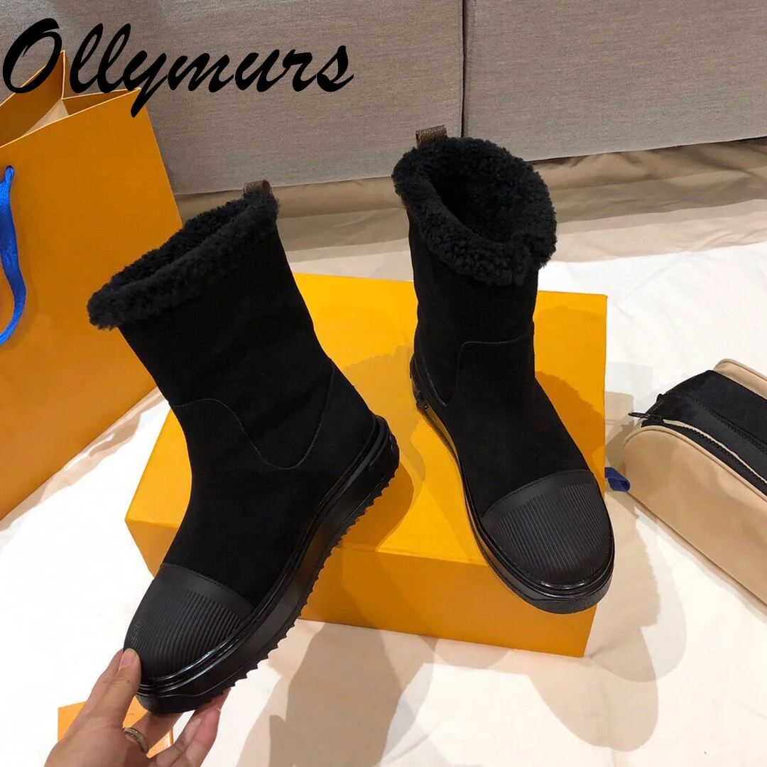 

Prowow New Genuine Leather Luxury Designer Boots Gladiator Fur Winter Warm Snow Boots fashion Combat Boots Female Women Shoes