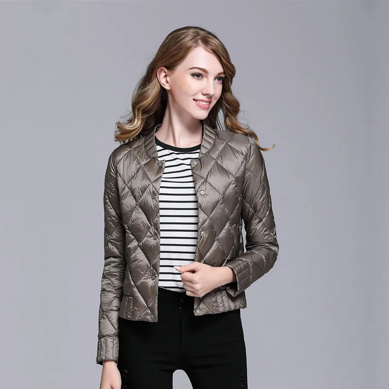 

Autumn and winter new style diamond lattice lightweight down jacket women short short stand collar slim down jacket ladies