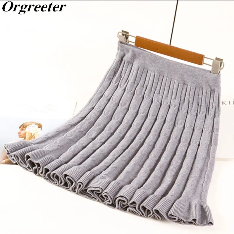 Женская плиссированная мини юбка теплая вязаная с высокой талией эластичная