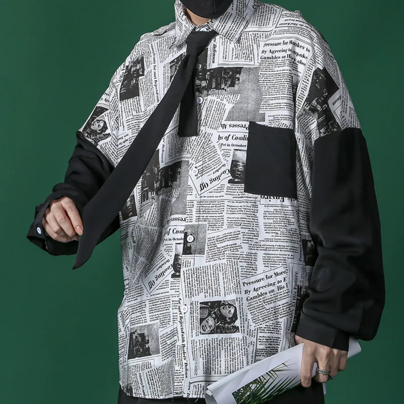 Мужская Повседневная рубашка с принтом свободная длинным рукавом большие