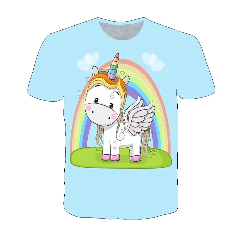 

Summer Girls Clothing 4-14T New Super Cool Unicorn T-Shirt Printed Girl T-Shirt Dacron Unicornio Girl