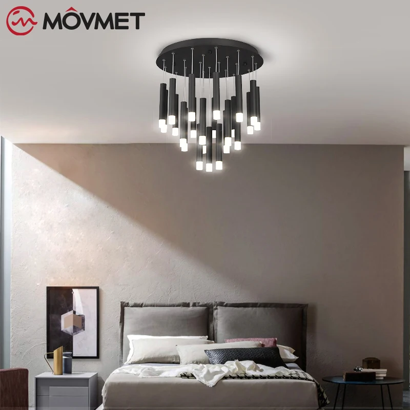 

Modern Round LED Ceiling Light For Living Room Black Geometry Bedroom Lighting Surface Mounted Corridor Home Lightings