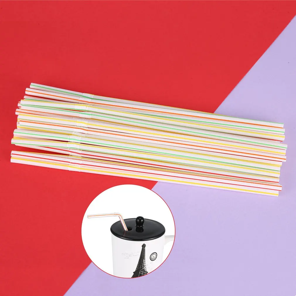 100 Pcs Flexible Plastic Solid White Party Tea &amp Coffee Shop Disposable Drinking Straws Wedding Decorations | Дом и сад