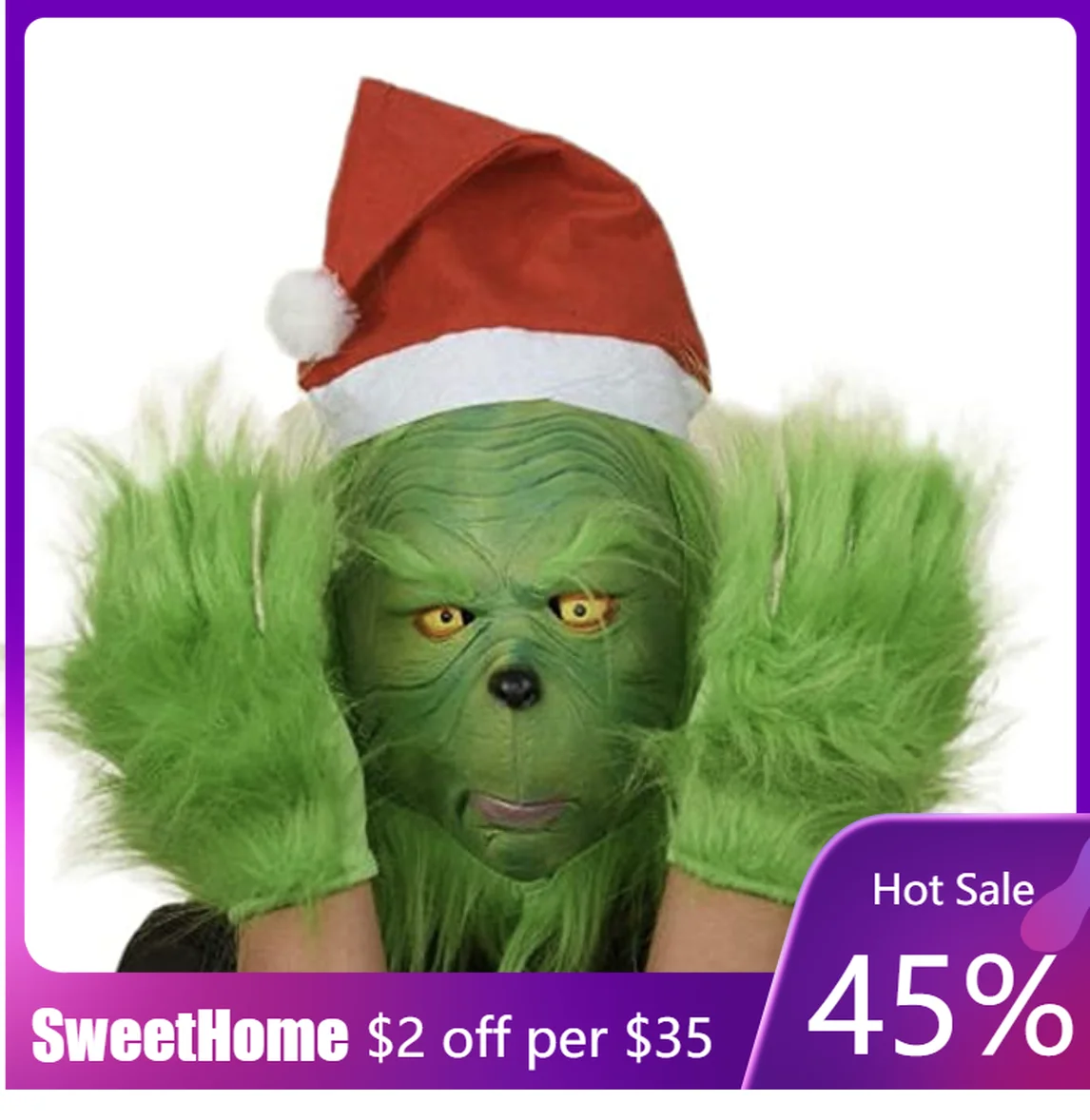 

Christmas Gifts Snailify Grinch Costume Latex Masks Funny Carnival Masks for Purim Party Grinch Helmet with Gloves