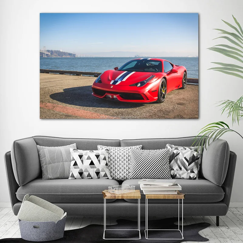 Картины на холсте с рамкой Красного автомобиля суперкара спортивного морской