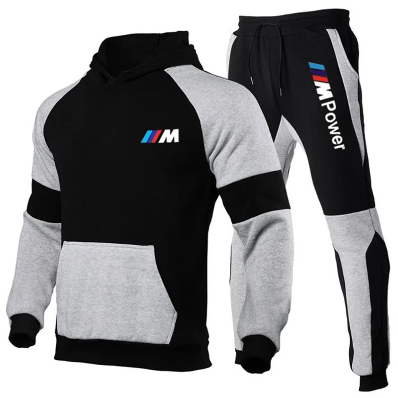 

2 Pieces Sets Tracksuit Men Hooded Sweatshirt+pants Pullover Hoodie Sportwear Suit BMW M Casual Men Clothes Size S-3XL
