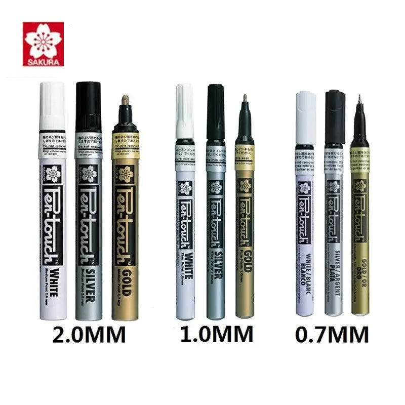 

Sakura High Light Paint Marker Signature Pen Metal Marker Pen for greeting card 0.7 /1.0 /2.0mm Gold/Silver/White Colors