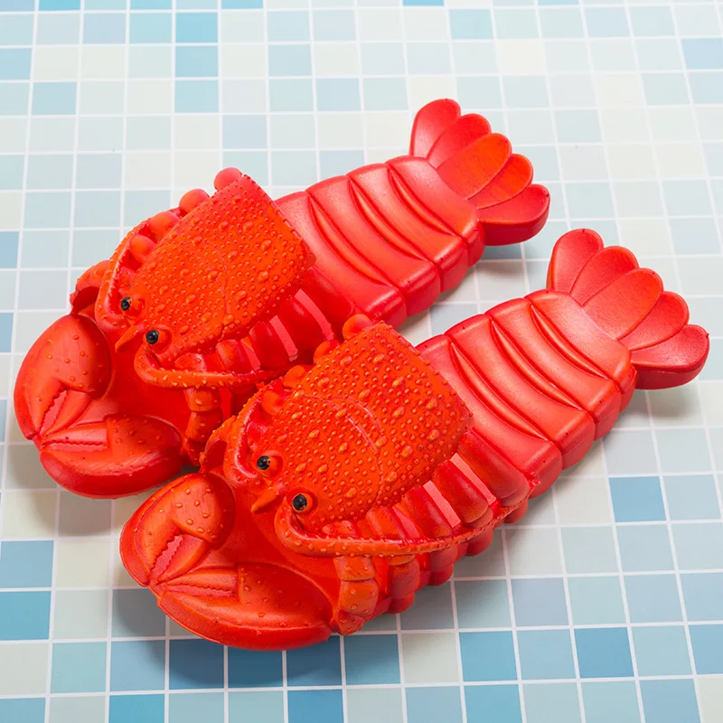 

2020 Runway Lobster Slippers Unisex Men Funny Slides Animal Fishing Flops For Boys Summer Slippers Beach Shoes Man Mules