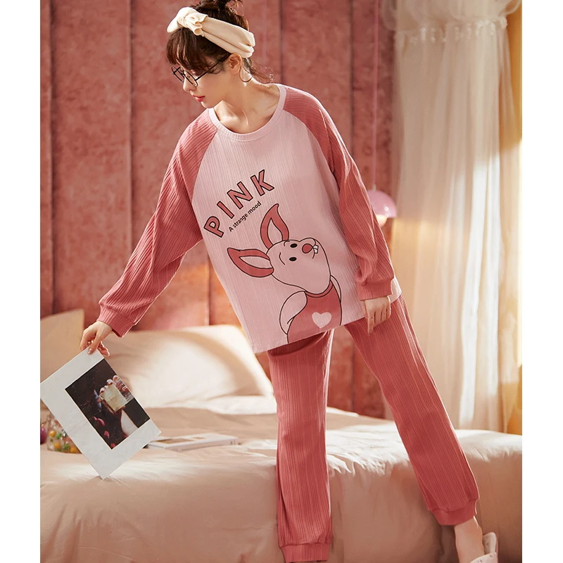 

Korean Women Pajamas Set Cute Cartoon Autumn Winter Long Sleeve Leisure Sleepwear Loose Nightwear Sleep Clothing Homewear Suit