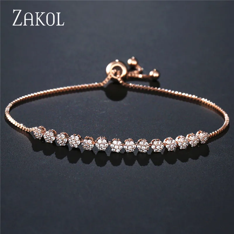 Бренд ZAKOL, форма торта, кубический цирконий, кристалл, CZ Циркон, регулируемые браслеты для женщин, модное свадебное ювелирное изделие, FSBP2055 - Окраска металла: Rose  4mm