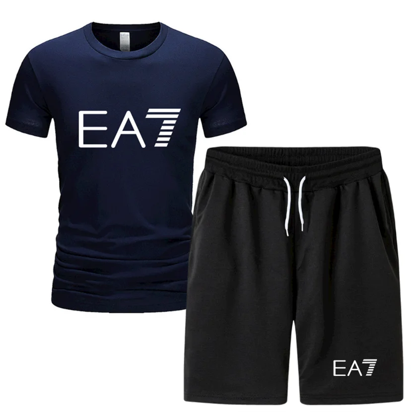 

2021New Men Sports Suit Men'S Running Suit Gym Summer Two Piece Quick Drying Clothes Ice Thin Casual Short Sleeve Shorts Summer