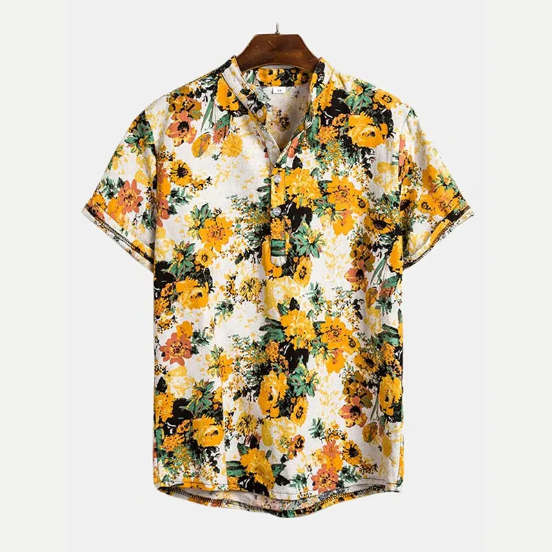 

Men's Shirt Summer Men's Cotton Linen Printed Short Sleeve Shirt Hawaiian Beach Shirt Fashion Flower Shirt Loose Shirt 2022