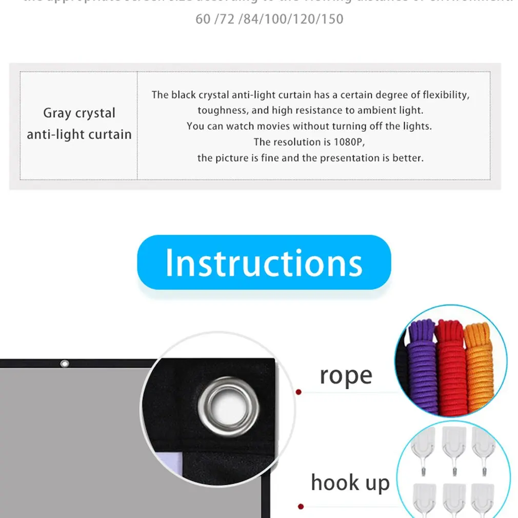 Металлический экран против света 110-120 дюймов HD-проекционный экран складной портативный кино проектор гигант.