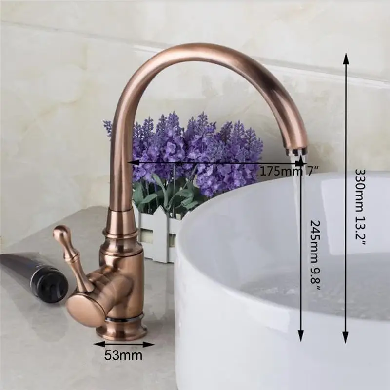 

Xueqin Single Handle Kitchen Bathroom Basin Sink Faucet Antique Copper Brass Mixer Tap Deck Mounted Cold And Hot