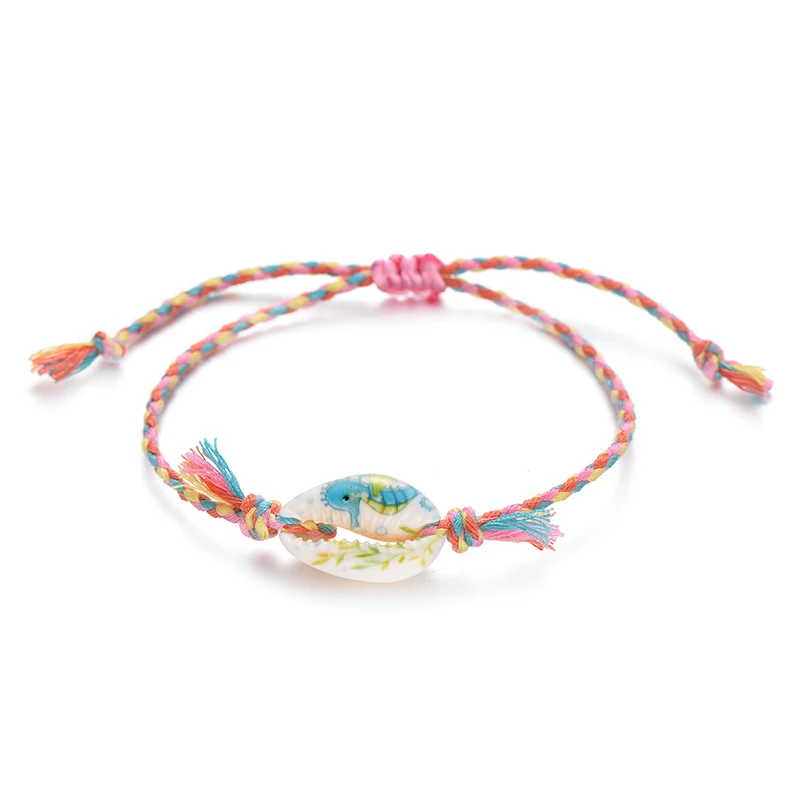 seahorse pink yellow Pipitree морской корпус браслет с подвесками ручная работа богемный принт веревка плетеные браслеты для женщин мужчин и детей украшения в стиле бохо подарок - Окраска металла: seahorse pink yellow