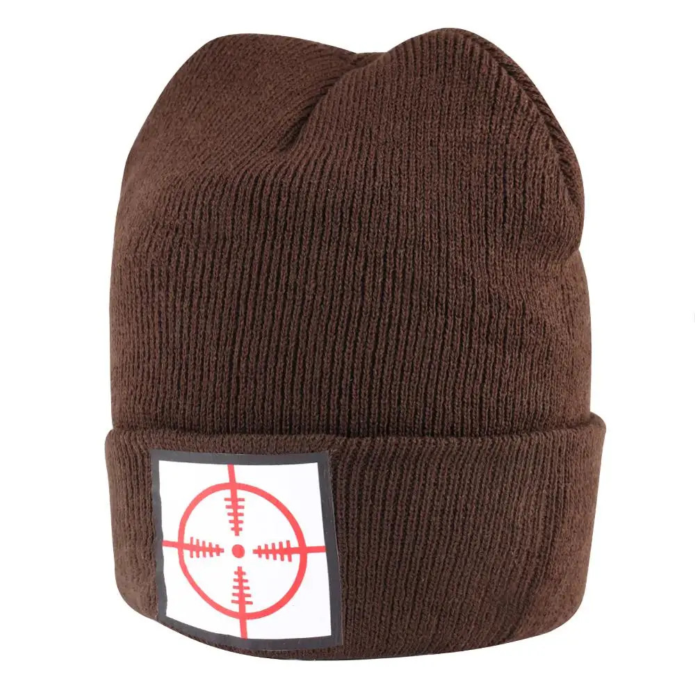 Темно Синяя вязаная шапка с логотипом спереди Шапка бини черепом зимняя теплая