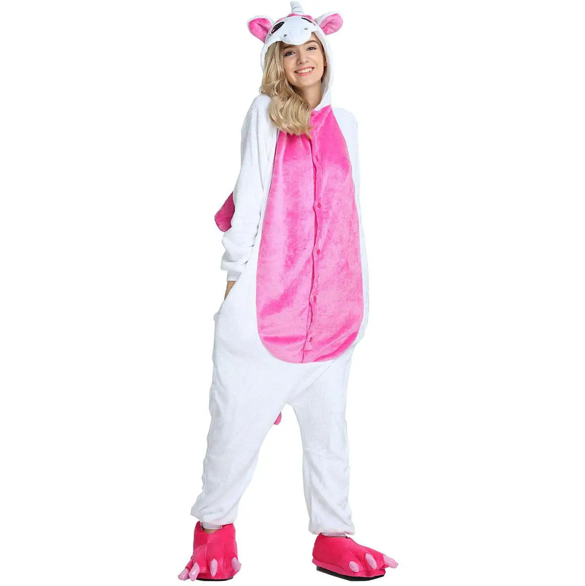 Rose Unicorn FL Костюм животных единорога для взрослых девочек Детские ползунки «панда» кигуруми фланелевый стежок женский аниме-комбинезон Маскировка цельный костюм - Цвет: Rose Unicorn FL