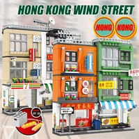 sembo city street view hong kong style shop figures bricks led diy house architecture model building blocks toys for children