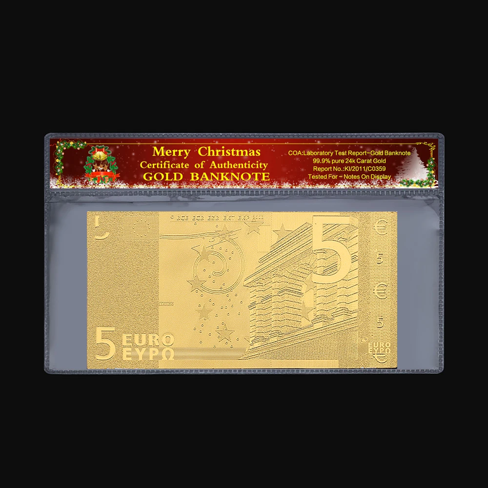 Памятная монета подарок 5 евро старая банкнота 24k позолоченная Рождественская
