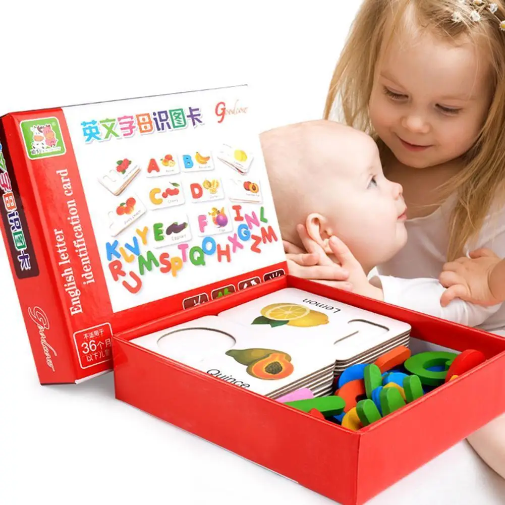 

Деревянные Раннее Обучение для детей, алфавит ABC, буквы, карты, детские игрушки, фрукты