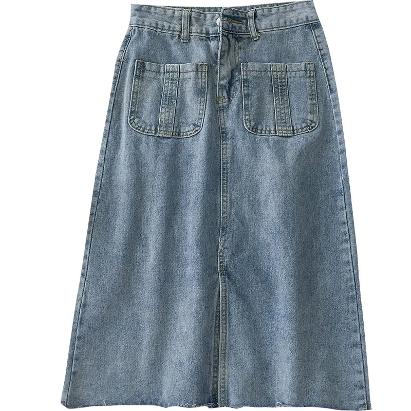 

Casual All Match Denim Pocket Women Skirts Autumn New High Waist Female Clothing Top Quality