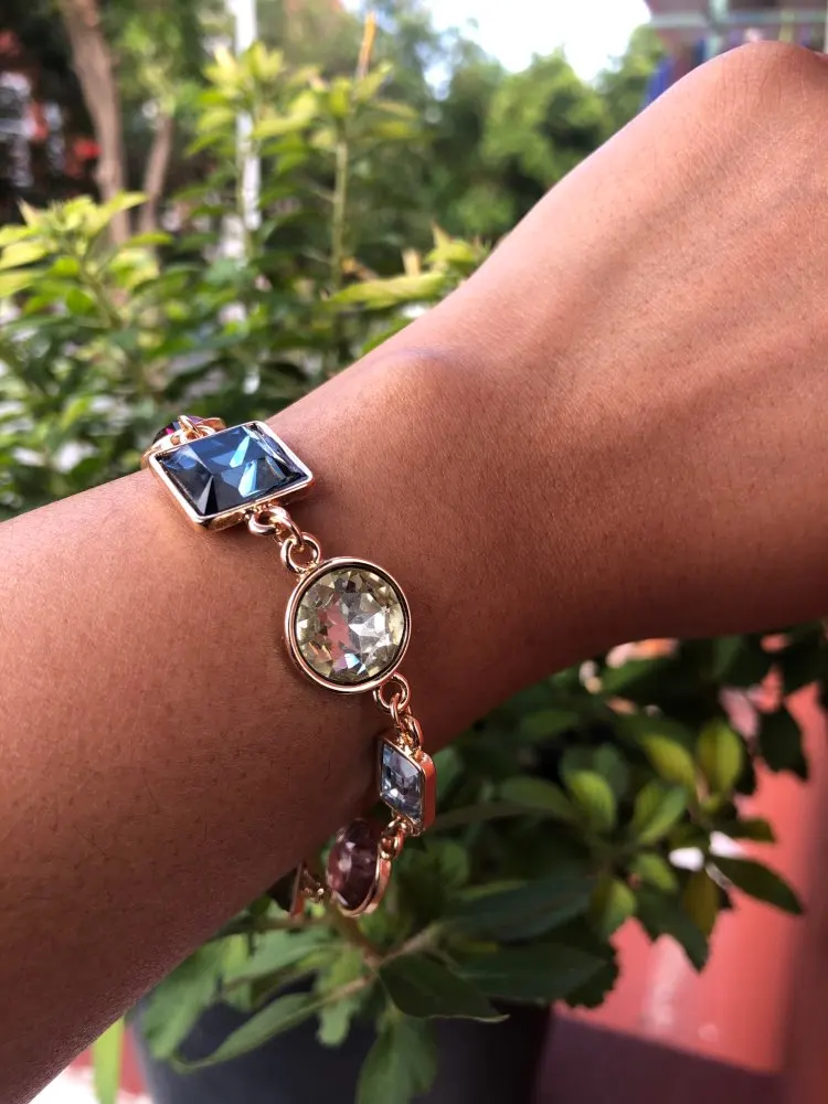 

Pretty Gold Color Plating Colorful Stone Statement Geometric Bracelet For Women Party Anniversary Jewelry Thanksgiving Gift