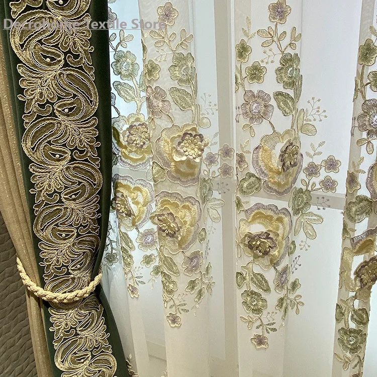 

High-end Chenille Jacquard Curtain French Romantic Contrast Color Embroidered Curtain Custom American Retro Light Luxury Curtain