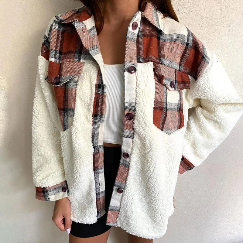 2020 New Women Coat Plaid Print Coat Women Winter Coat Fluffy Plush Women's Jacket Ladies Autumn Overcoat Outerwear Hot Sale