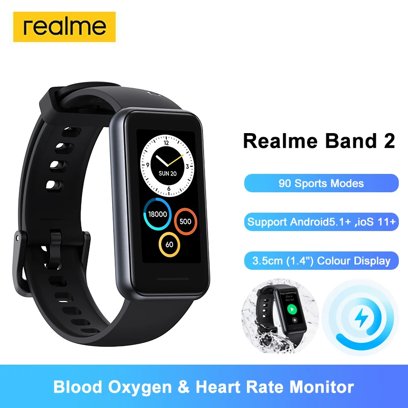 

Realme Band 2 Smart Band 1.4" Heart Rate Monitor resting heart rate exercise heart rate 90 Sports Modes Waterproof