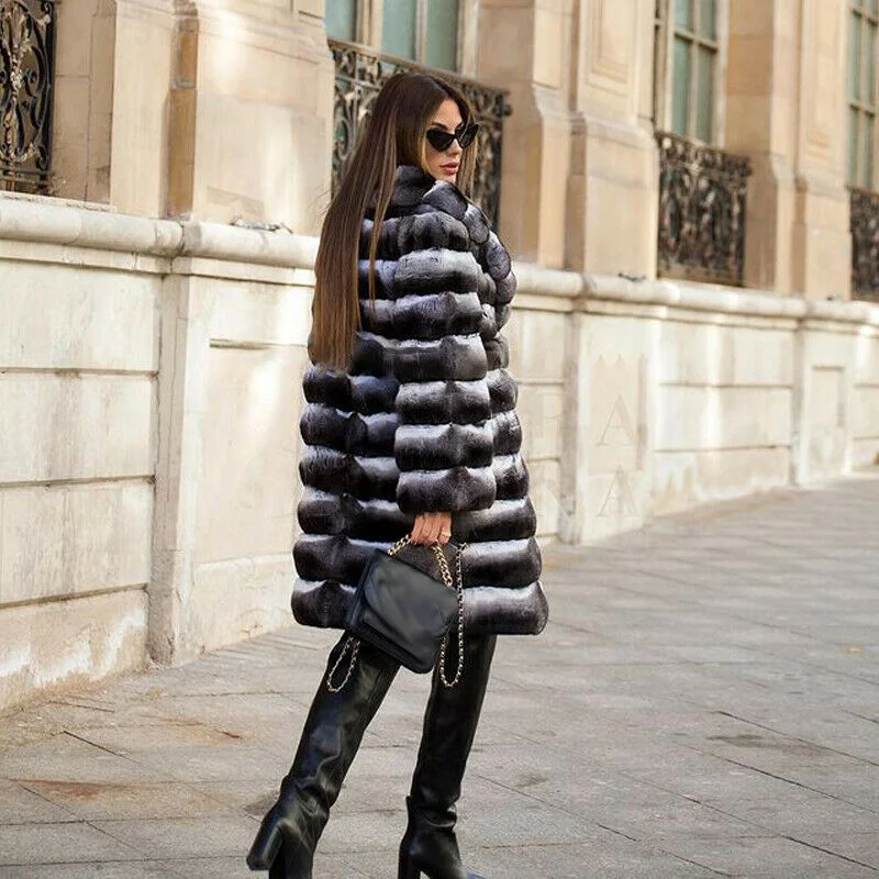 Long Real Rex Rabbit Fur Coat with Turn-down Collar 2022 Winter New High Quality Thick Warm Natural Rex Rabbit Fur Coats Outwear