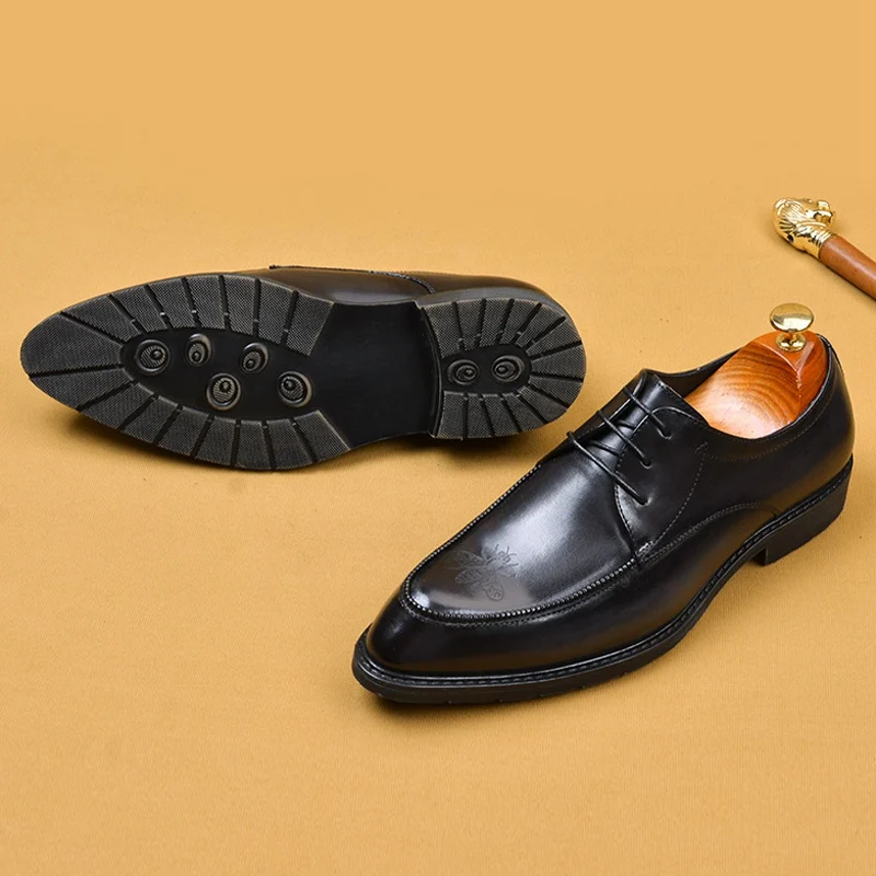 

Plus Size High Quality Genuine Leather Formal Dress Oxford Shoes Pointed Toe Laces Handmade Men's Wedding Party Flats AS206