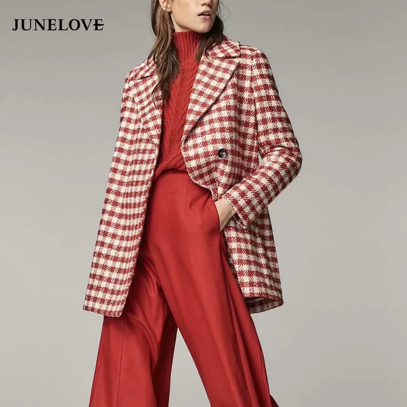 Женское пальто с длинным рукавом JuneLove винтажное свободное шерстяное однобортное