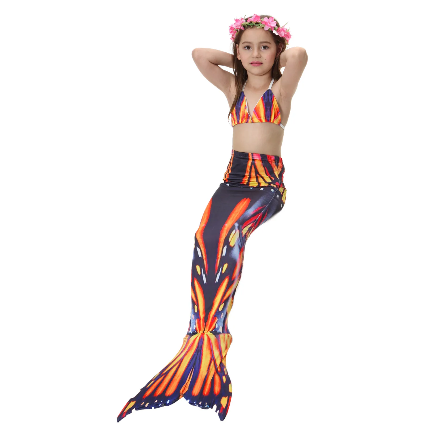 3PCS SET NO MONOFIN Детский купальный костюм; купальный костюм с хвостом русалки; карнавальные костюмы; купальный костюм для девочек; купальный костюм - Цвет: 3PCS SET NO MONOFIN
