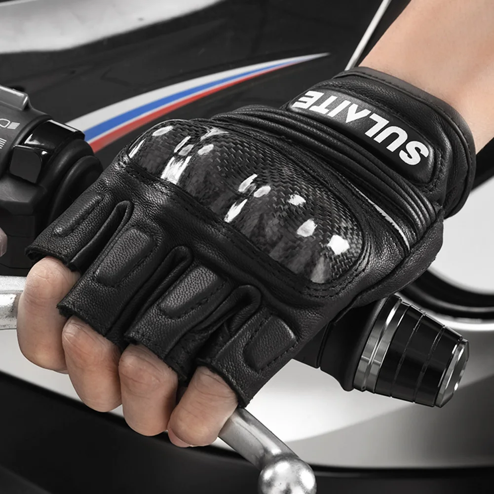 

Motorcycle Riding Gloves Half Finger Carbon Fiber Hard Knuckle Sheepskin Racing Gloves for Motocross Motorbike Mittens