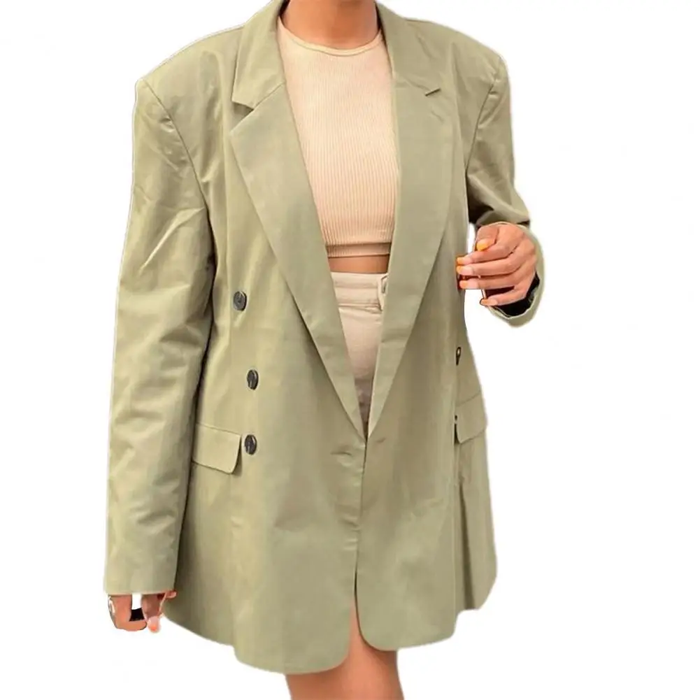 

Business Lady Jacket Formal Coats Turn-down Collar Solid Color Long Thermal Anti-wrinkle Autumn Loose Long Jacket Coat