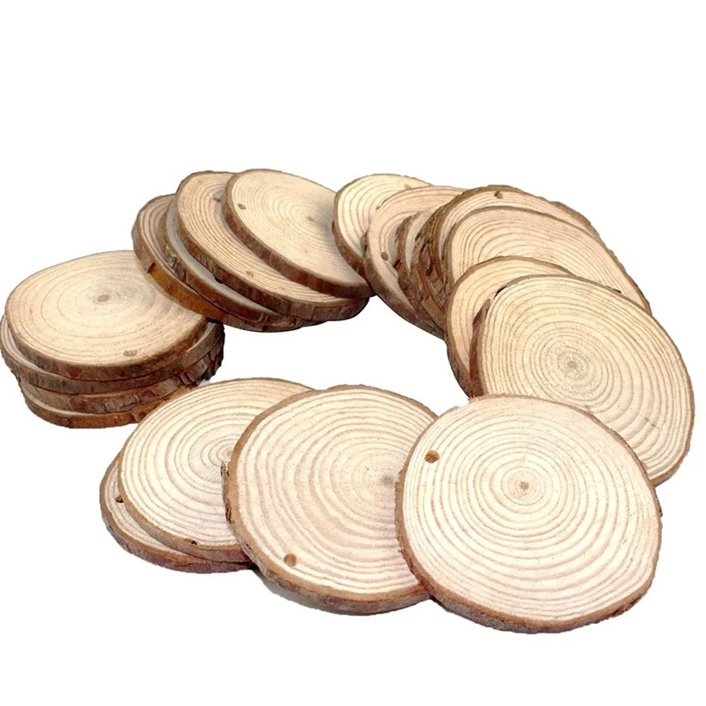 

10pcs 4-5cm Unfinished Natural Round Wood Slices Predrilled Tree Bark Log Discs for Crafts Home Wedding Christmas Decoration