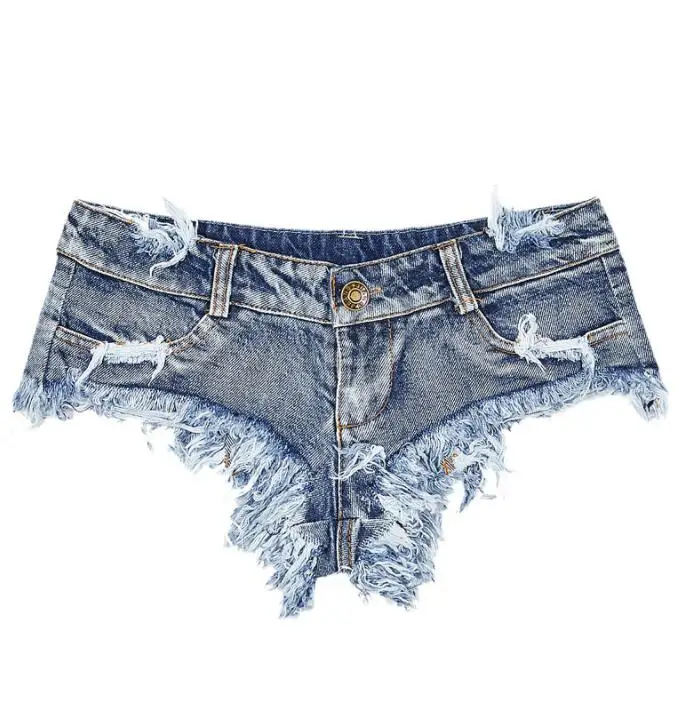New summer female tide jeans shorts women nightclub sexy low waist frayed fringed denim shorts images - 6