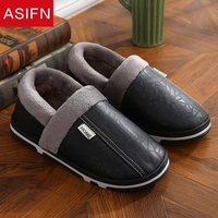 asifn winter men home slippers leather memory foam indoor non slip warm house women plush slippers for men shoes